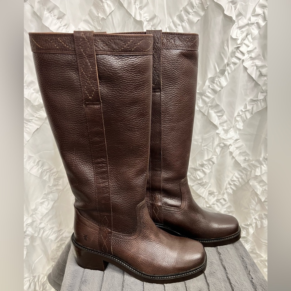 Frye Kate Pull On Tall Boots Dark Brown Pebble Leather NIB - Picture 3 of 15